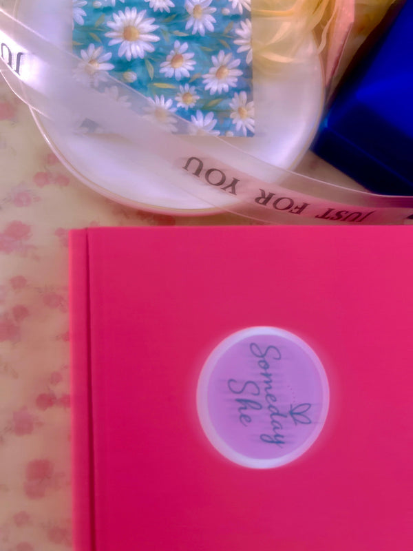 Someday she "New Dream Downloads" collection pink gift box with floral accents and "Just For You" ribbon for self-healing lifestyle