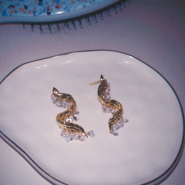 Birthday Toast Crystal Drop 18K Gold Plated Earrings