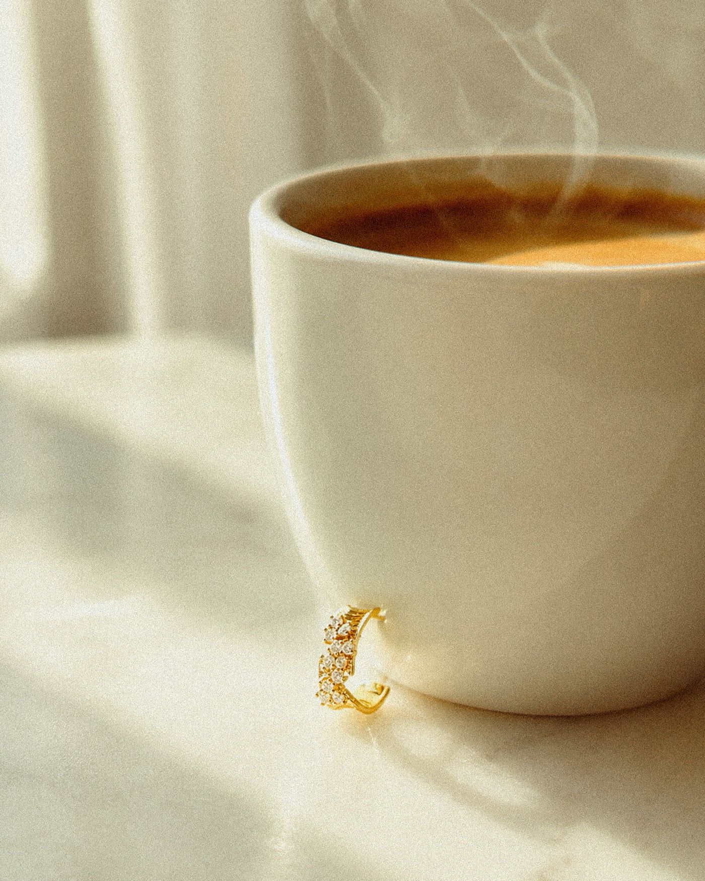 Coffee Run Crystal Gold Huggie Earrings