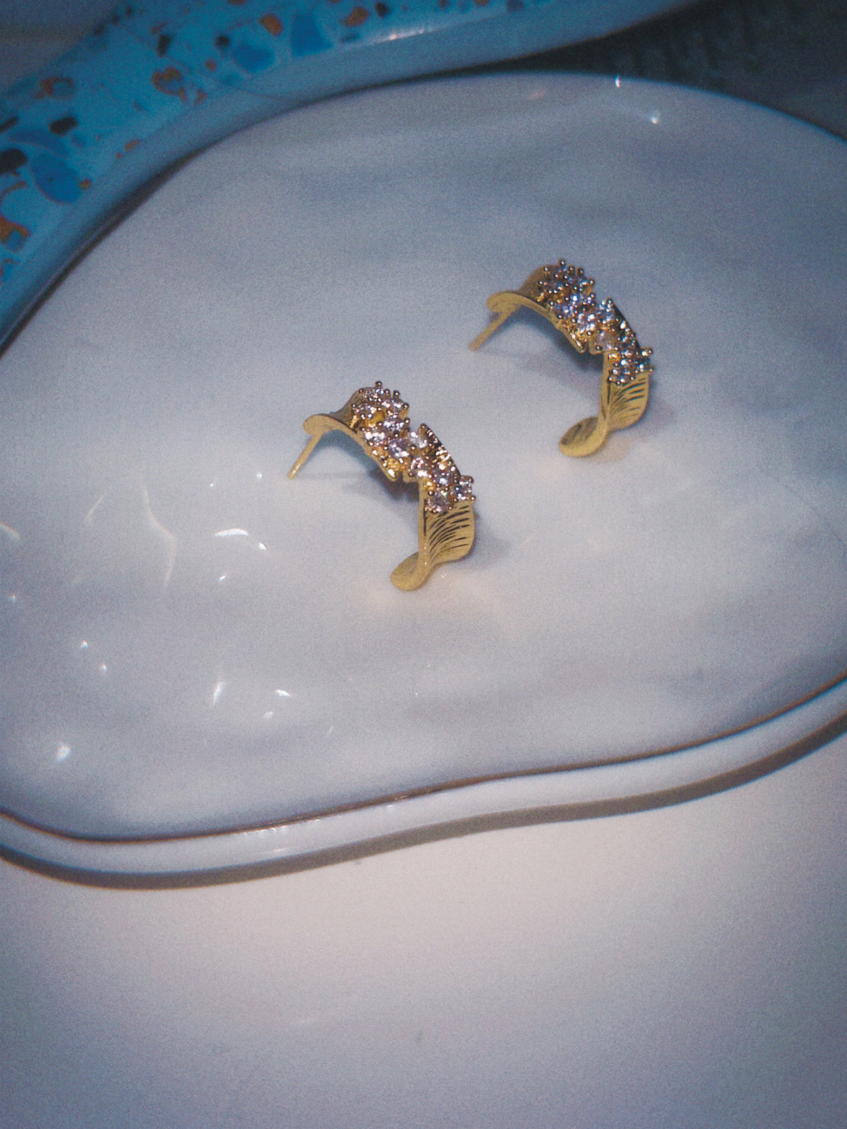 Coffee Run Crystal Gold Huggie Earrings