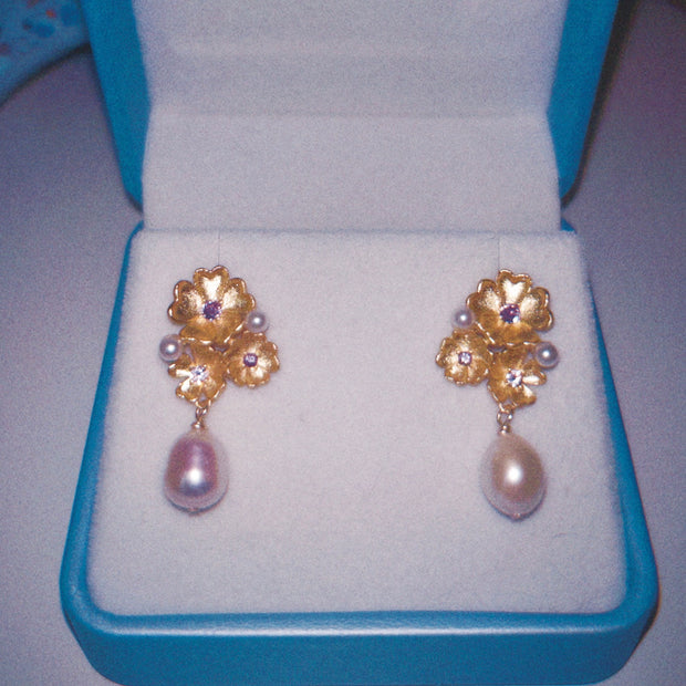 Garden Party at Four Pearl Drop 18K Gold Plated Earrings