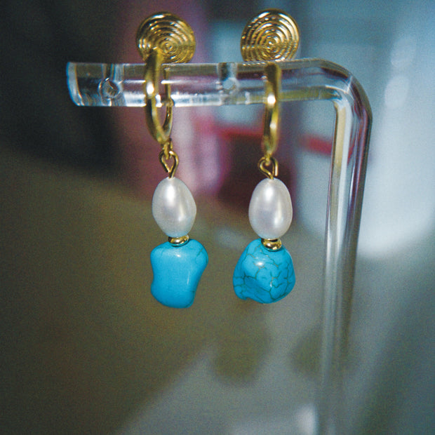 Morning Swim in Capri Turquoise & Pearl Drop Earrings
