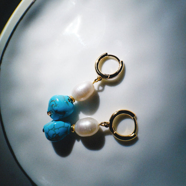 Morning Swim in Capri Turquoise & Pearl Drop Earrings