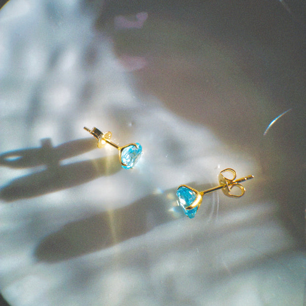 Noon Swim Paraiba-Blue Zircon Stud Earrings
