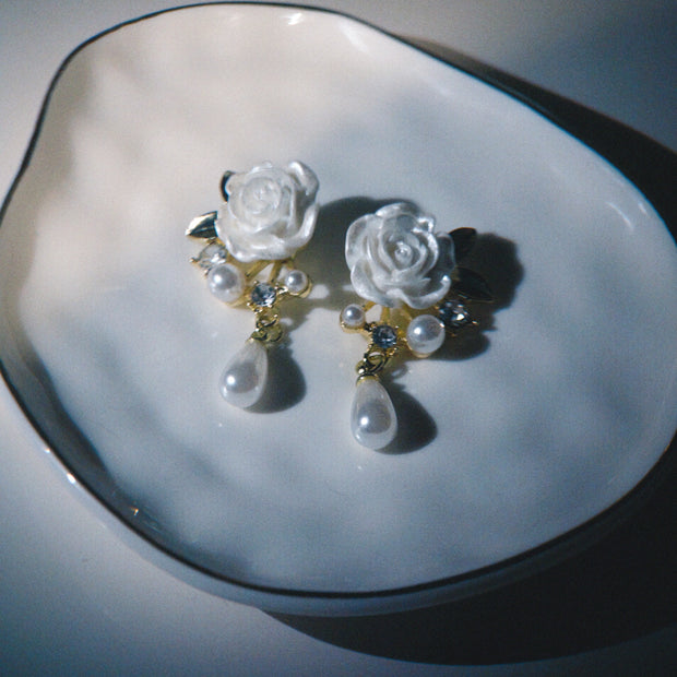 Rose Tea Party Faux Pearl Drop Earrings