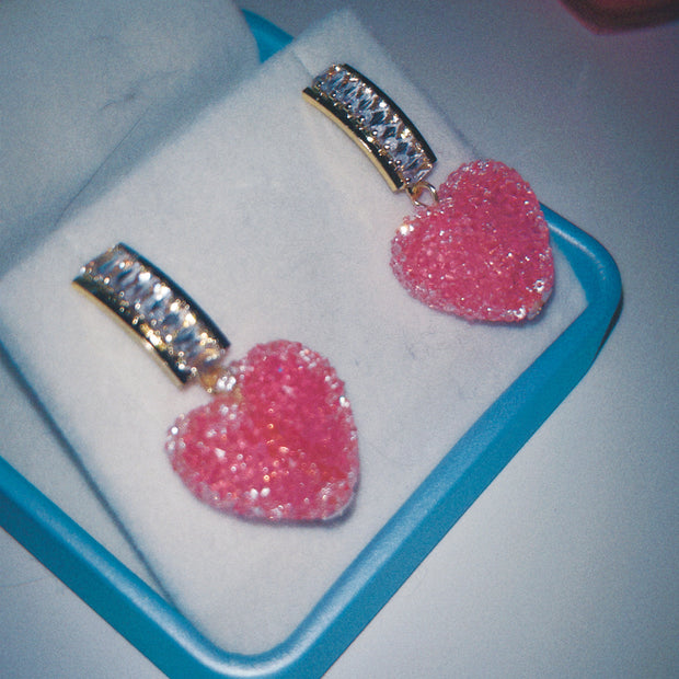 Sugar Crash Pink Heart Drop Earrings