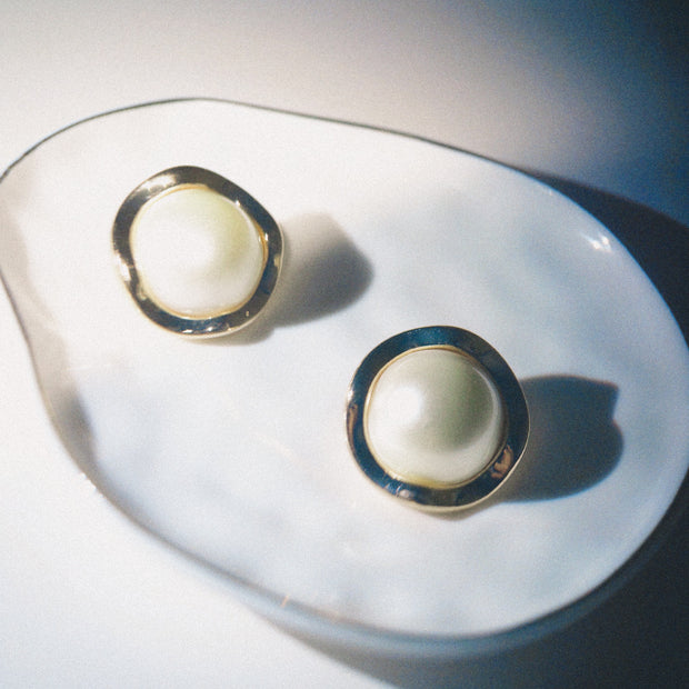 White Tee Faux Pearl Statement Earrings